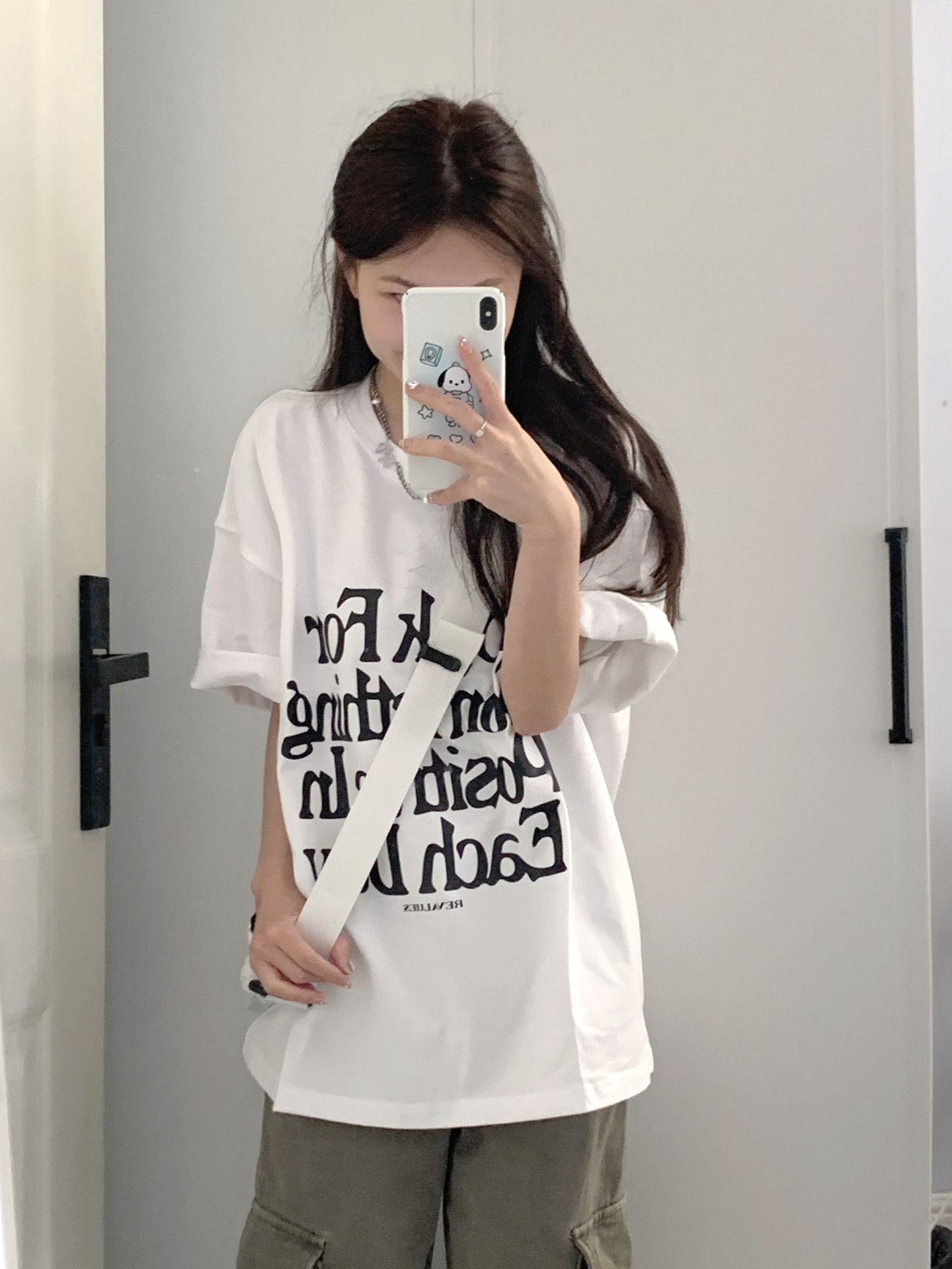 官圖 重磅/精梳純棉 後包領 有縫邊 S-XXXL 夏裝短袖T恤女
