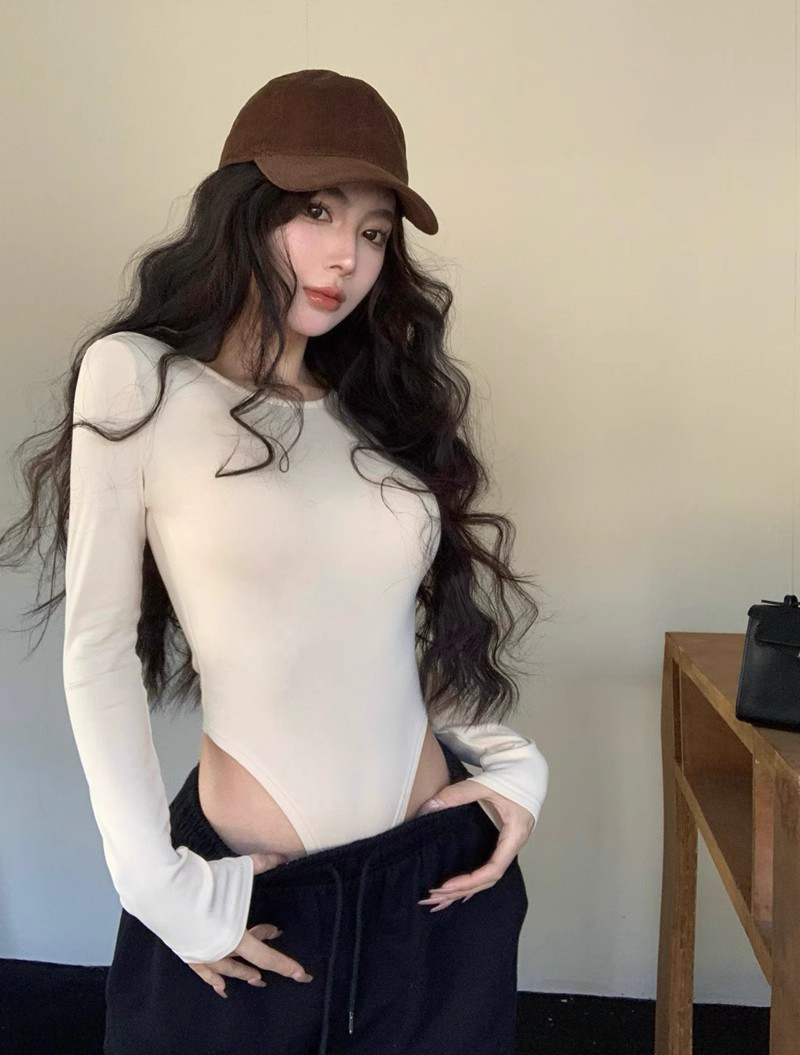 人棉抓毛有薄絨 修身磨毛圓領長袖內搭t恤女裝冬季打底連體上衣