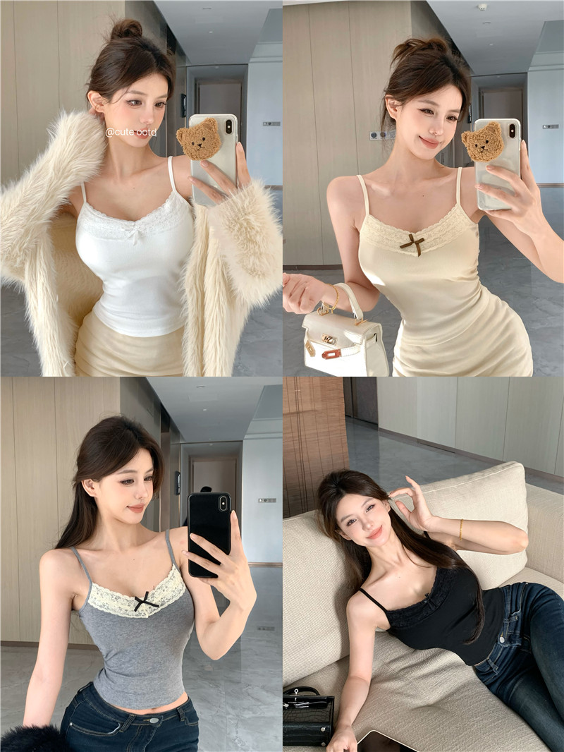 實拍~2024春夏吊帶背心蕾絲花邊純欲辣妹百搭無袖打底衣