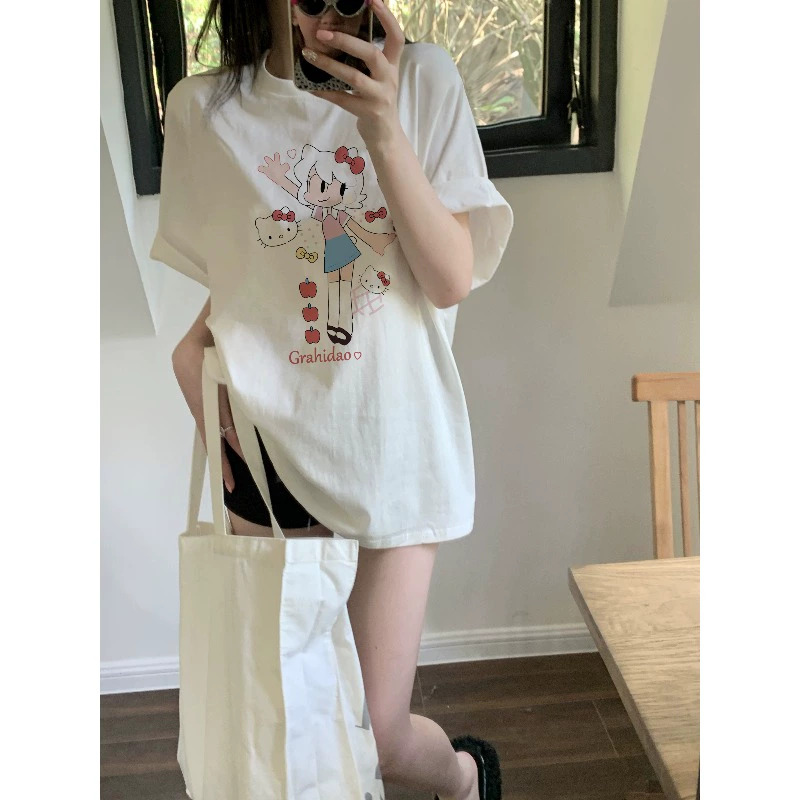 官圖 重磅/精梳純棉 後包領 有縫邊 S-XXXL 夏裝短袖T恤女