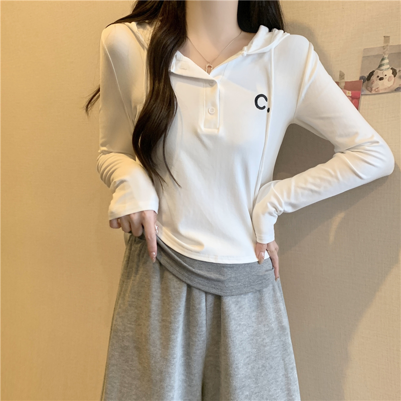 Real shot of American retro hottie slim-fitting fake two-piece long-sleeved T-shirt 2024 spring new bottoming top
