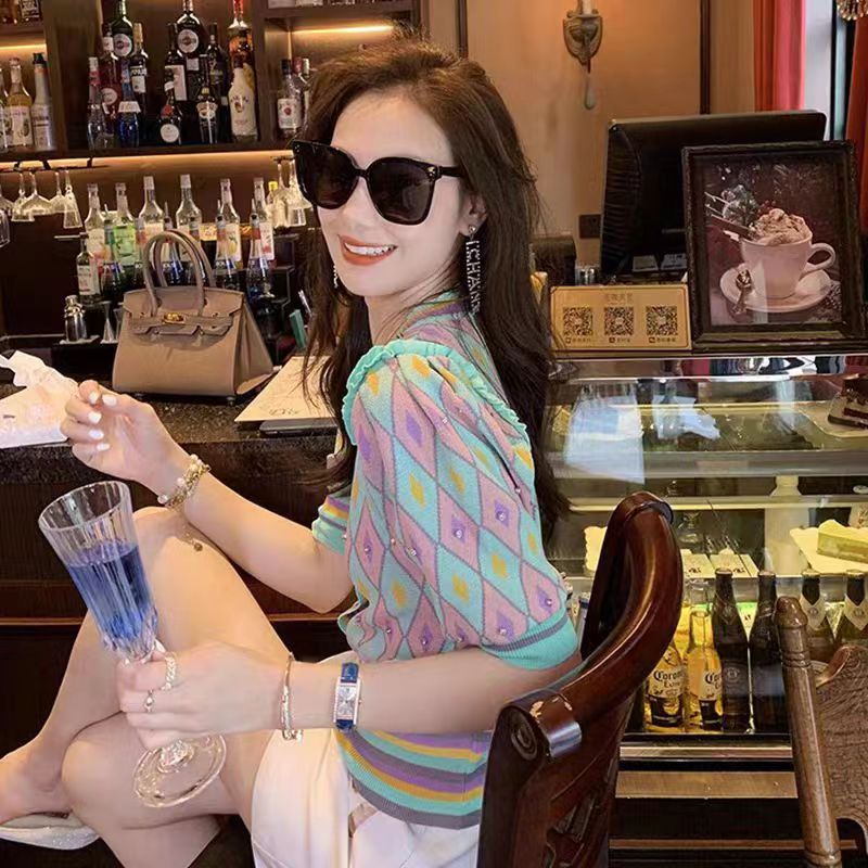 V領針織開衫女短袖夏季新款冰絲薄款外套百搭上衣服氣質顯瘦小衫