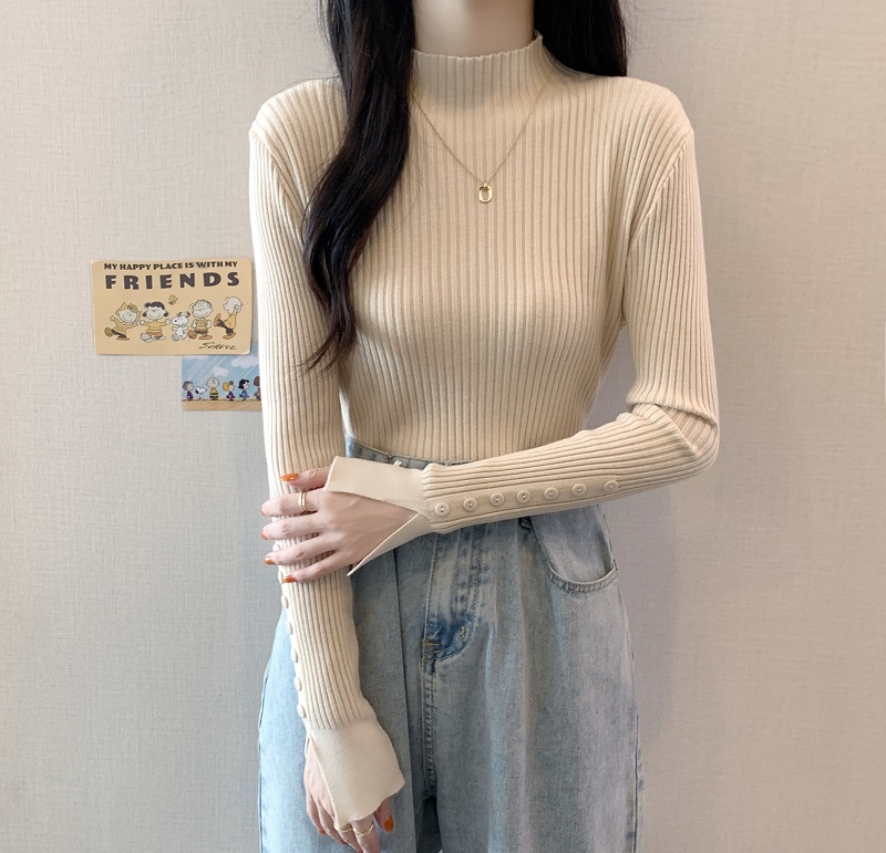 實拍~半高領打底衫秋冬內搭2024新款修身顯瘦針織衫上衣百搭毛衣