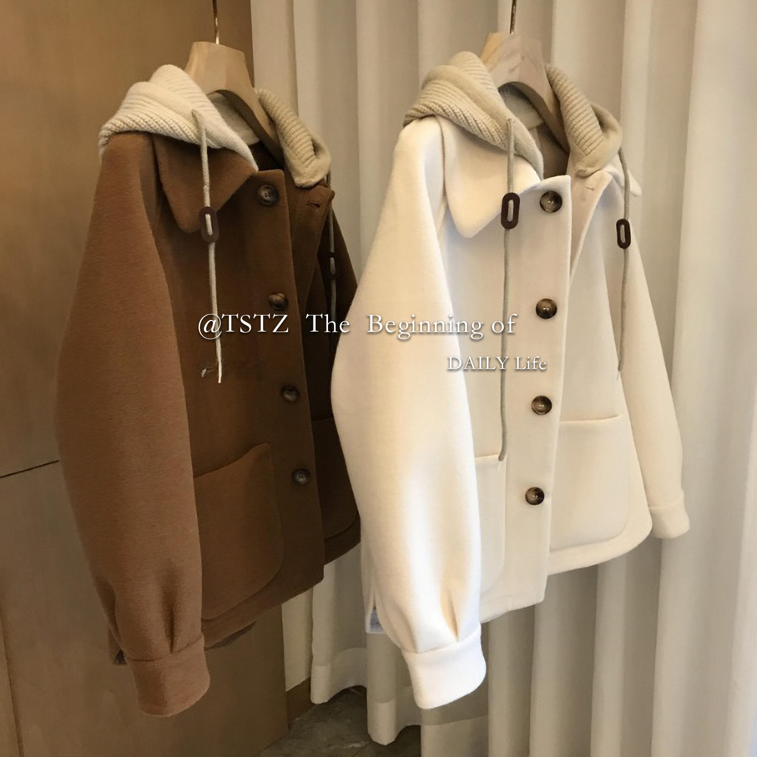 Tstz Ah Si is highly recommended in early winter!  Stitched knitted hooded woolen coat for women autumn and winter design niche coat