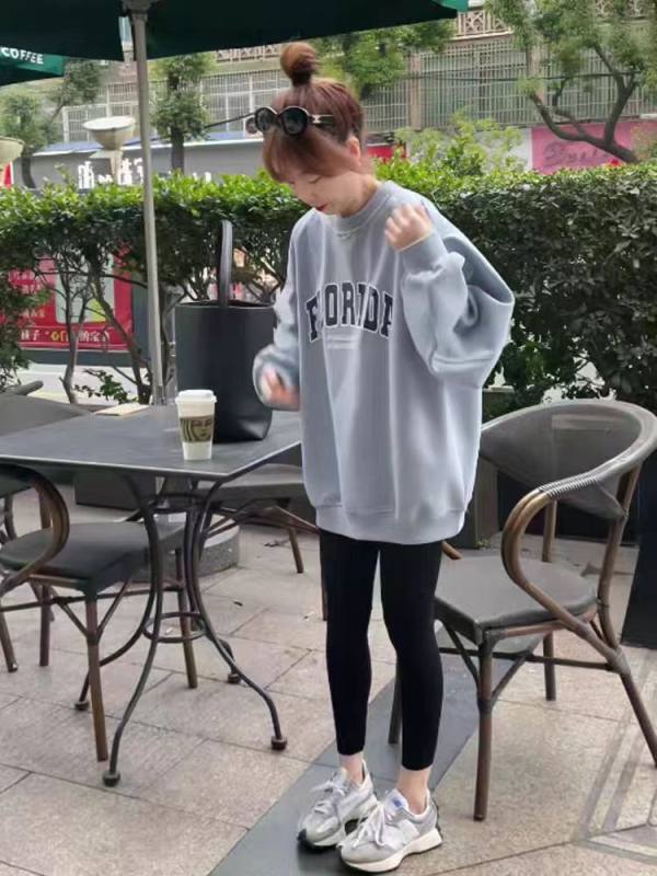 冬季新款圓領印花衛衣女加絨加厚