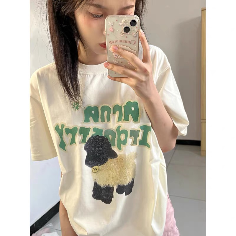 官圖 重磅/精梳純棉後包領 有縫邊S-XXXL夏裝短袖T恤女