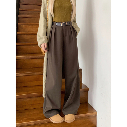 Actual shot of 2024 autumn and winter woolen suit pants, wide-leg pants for women, loose, casual, slimming suit pants for women