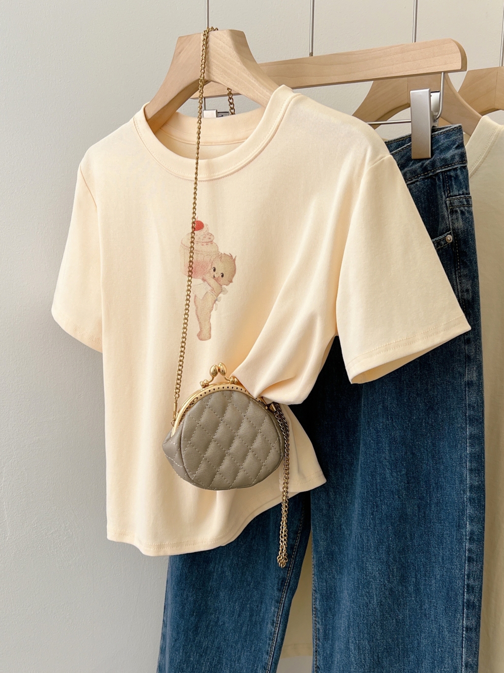 Real shot 2024 spring and summer new style 40 threads 210g 92% cotton 8% spandex short-sleeved T-shirt for women slim fit