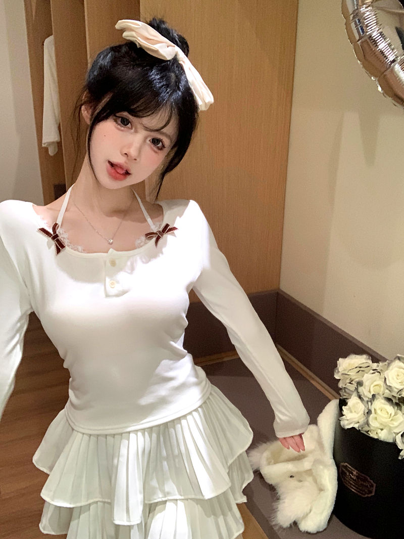 Actual shot of the desire trap fake two-piece spliced ​​lace bottoming shirt corduroy floral straight pants