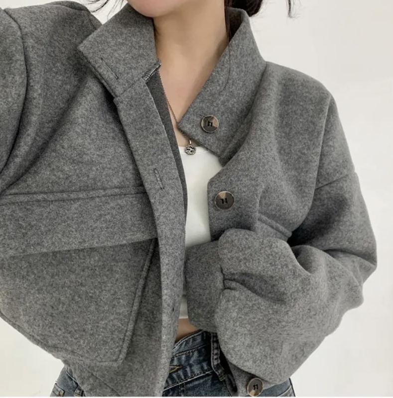 Autumn and winter Korean stand collar short casual woolen coat