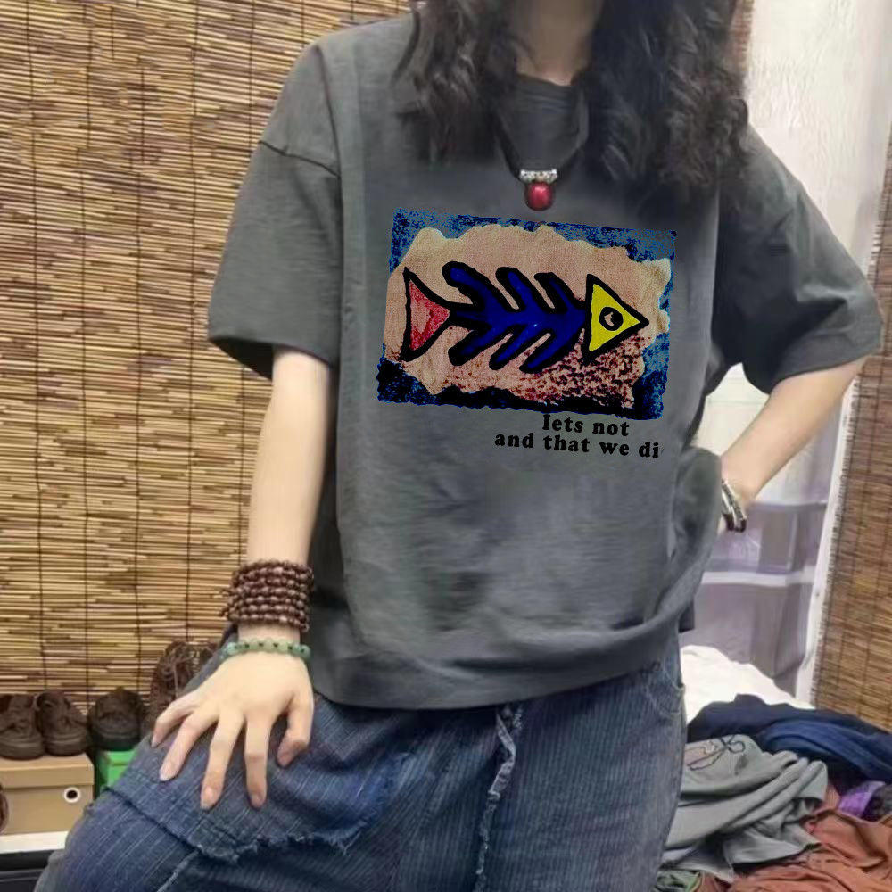 官圖 重磅/精梳純棉 後包領 有縫邊 S-XXXL 夏裝短袖T恤女