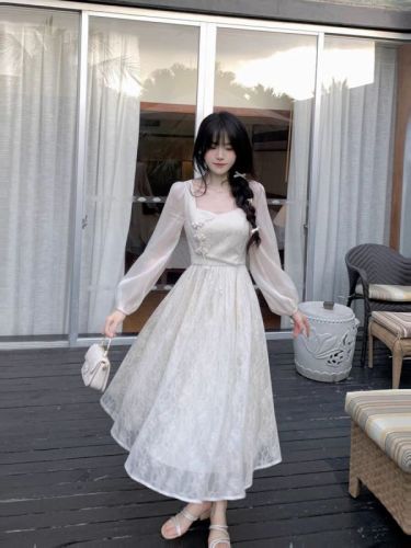 01/04 20:00 New limited time 10% off White Porcelain Qingyun New Chinese Style Lace Spliced ​​Long Dress