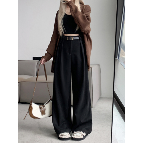 Actual shot of 2024 autumn and winter woolen suit pants, wide-leg pants for women, loose, casual, slimming suit pants for women