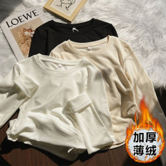 Real shot irregular shoulder round neck t-shirt women winter waist cinch fishbone slimming undershirt pleated long-sleeved top 