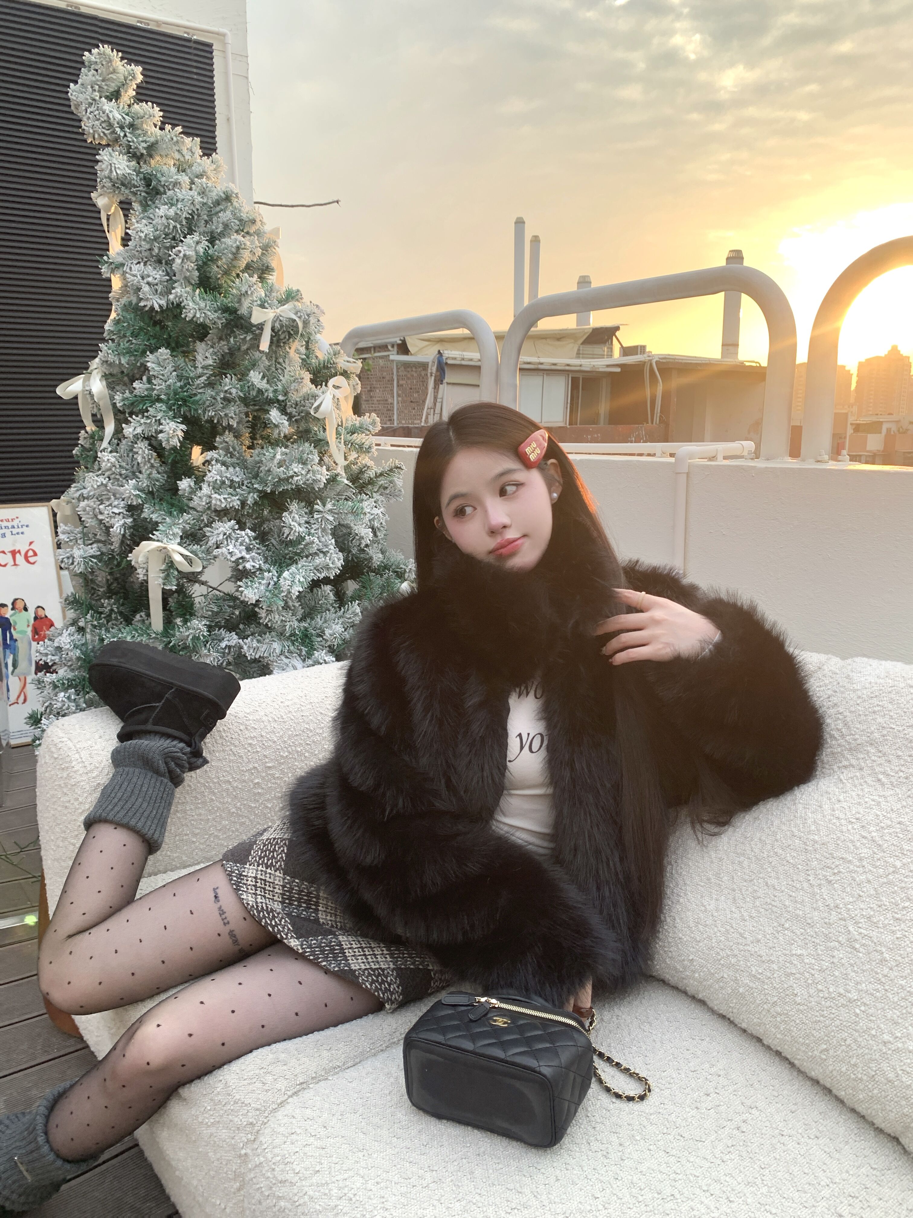 Actual shot of the new versatile casual stand-up lapel two-wear fur coat
