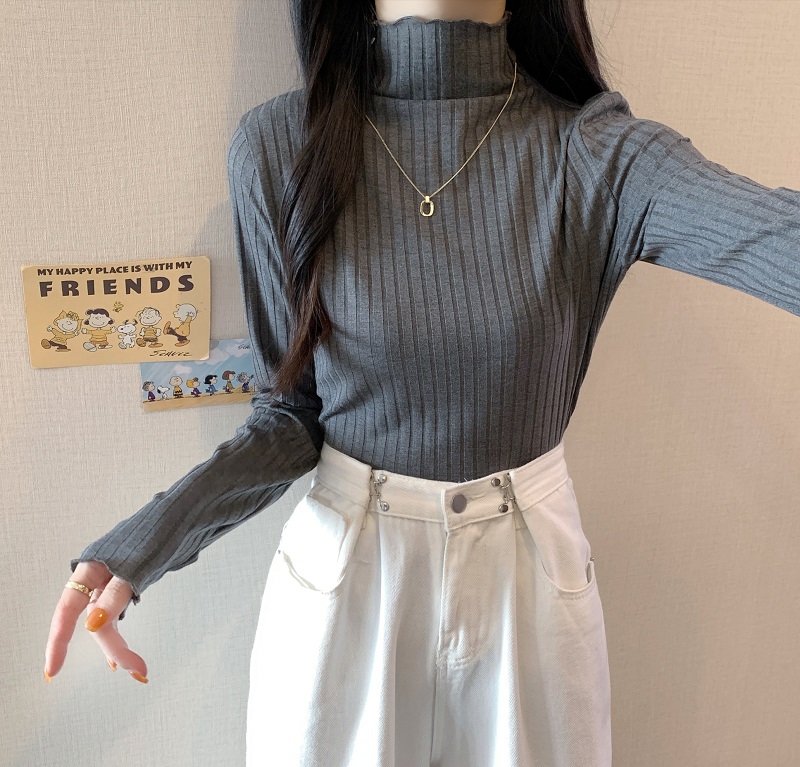 實拍~加絨高領修身長袖打底衫女秋冬洋氣加厚保暖百搭上衣