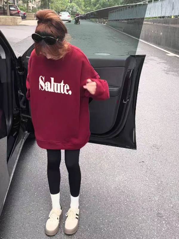 冬季新款圓領印花衛衣女加絨加厚