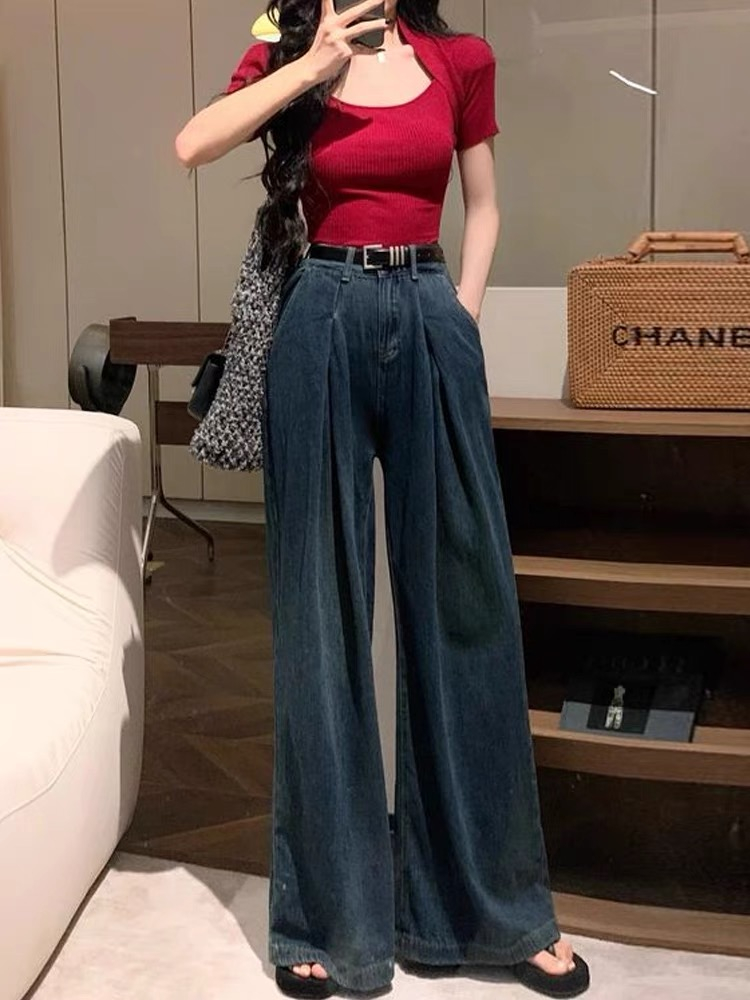 垂感拖地牛仔闊腿褲女2024春季新款高腰顯瘦寬鬆休閒百搭拖地褲子