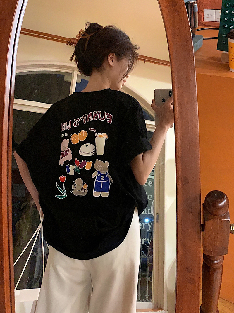 官圖 重磅/精梳純棉 後包領 有縫邊 S-XXXL 夏裝短袖T恤女