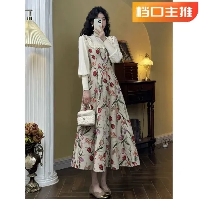 肖夫人知嫿復古碎花吊帶連衣裙初春約會氣質仙女裙氣質高女法式