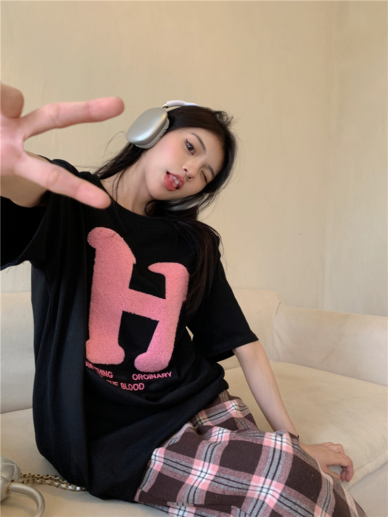 官圖 重磅/精梳純棉 後包領 有縫邊 S-XXXL 夏裝短袖T恤女