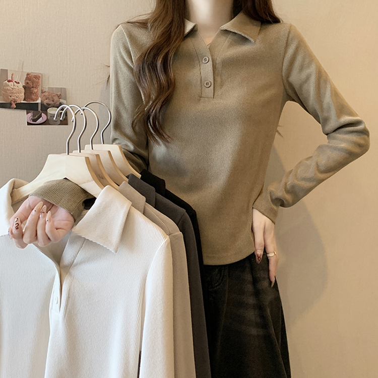 Actual shot of 2024 spring new fat mm versatile slim fit thickened warm half-open collar solid color bottoming T-shirt top