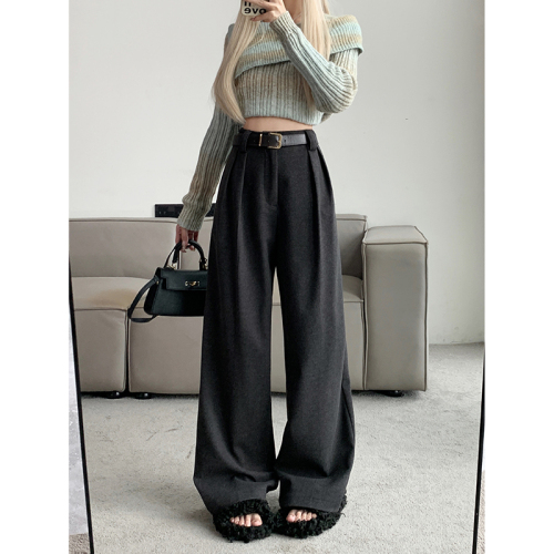 Actual shot of 2024 autumn and winter woolen suit pants, wide-leg pants for women, loose, casual, slimming suit pants for women