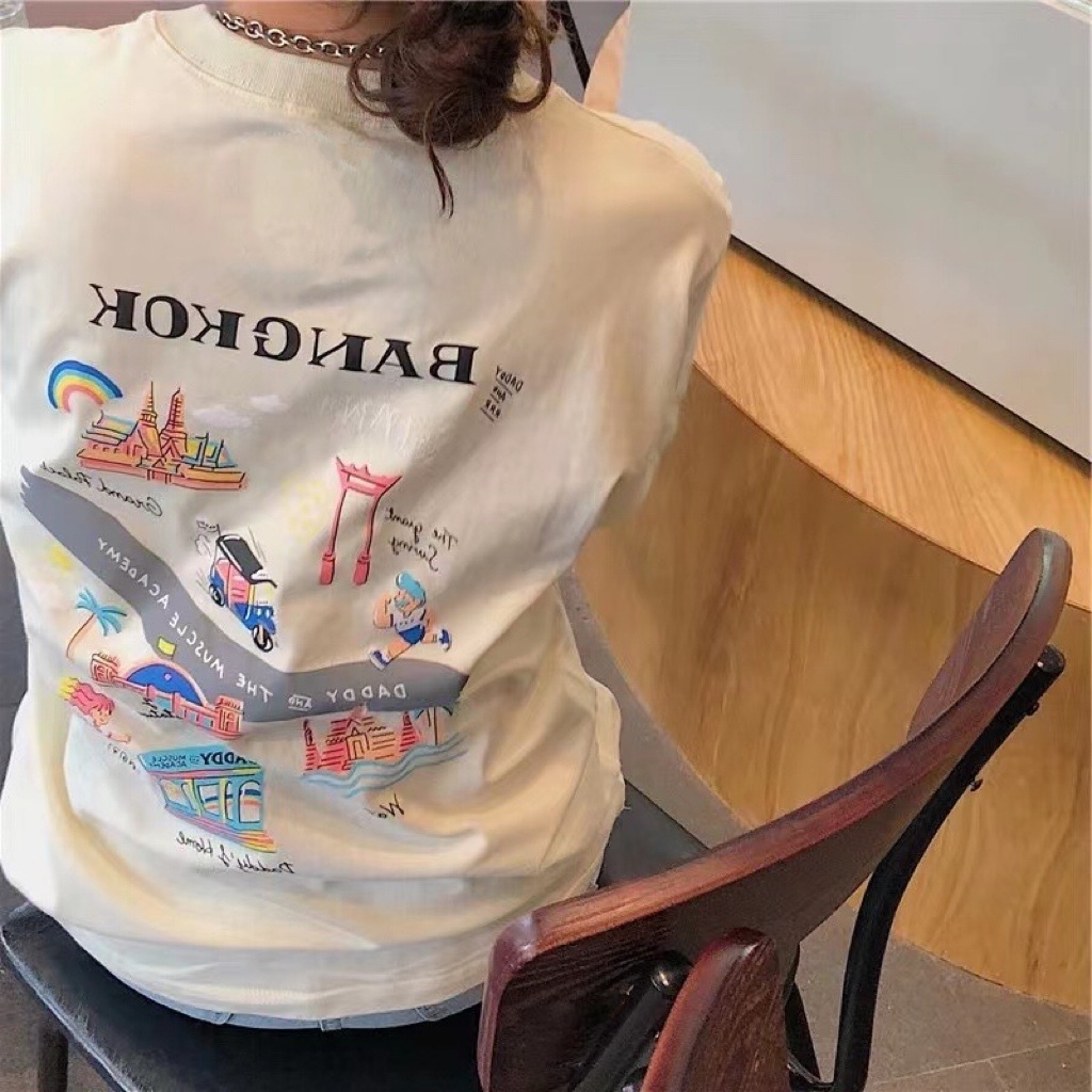 官圖 重磅/精梳純棉 後包領 有縫邊 S-XXXL 夏裝短袖T恤女