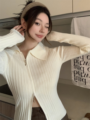 Real shot of new autumn and winter double-ended zipper slimming pit cardigan knitted sweater inner wear for women