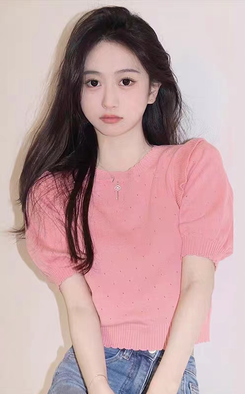 小個子韓系甜美粉色t恤夏季設計感小眾溫柔系穿搭泡泡袖短袖上衣