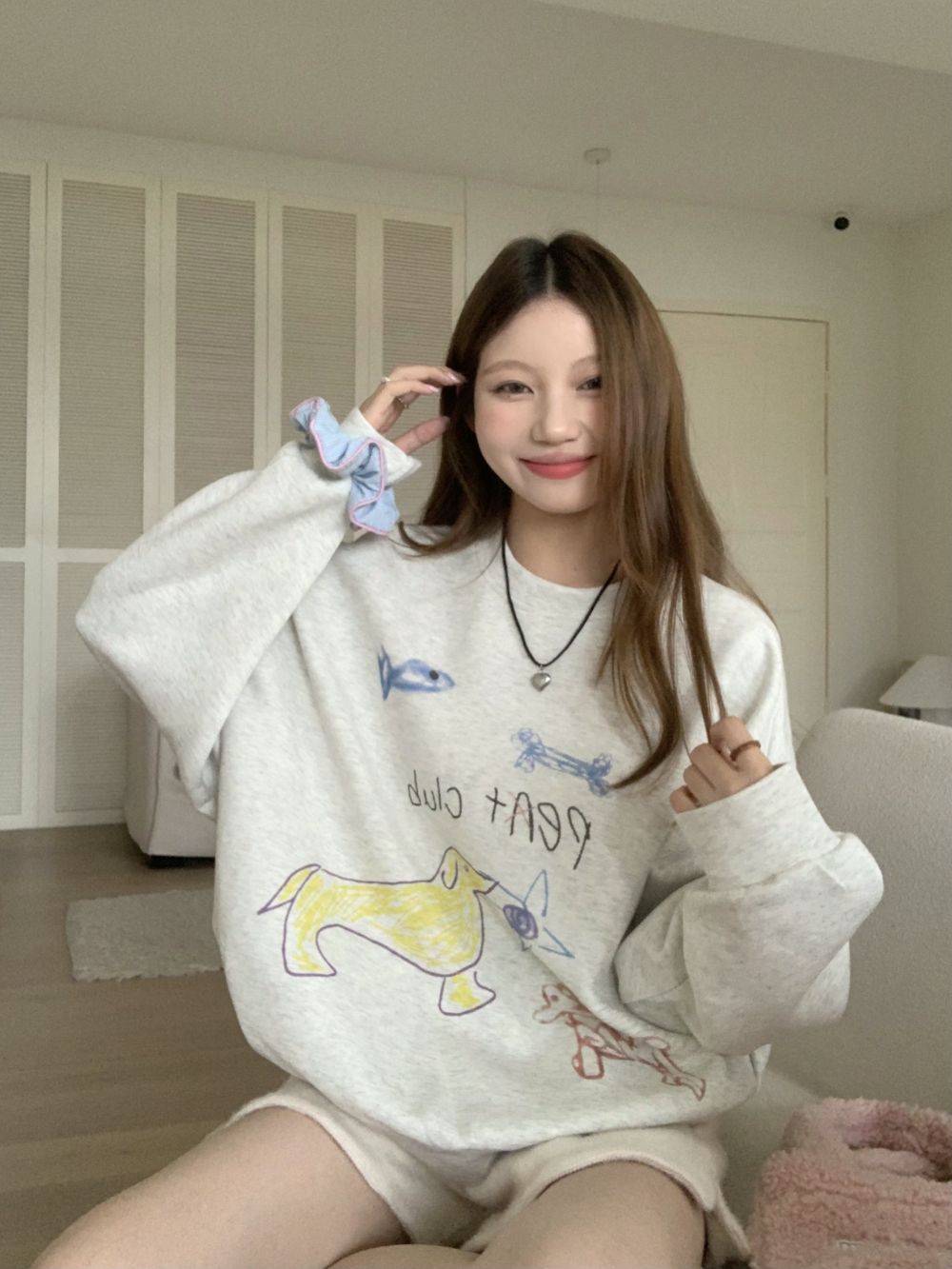 實拍三標齊可愛動物印花圓領衛衣