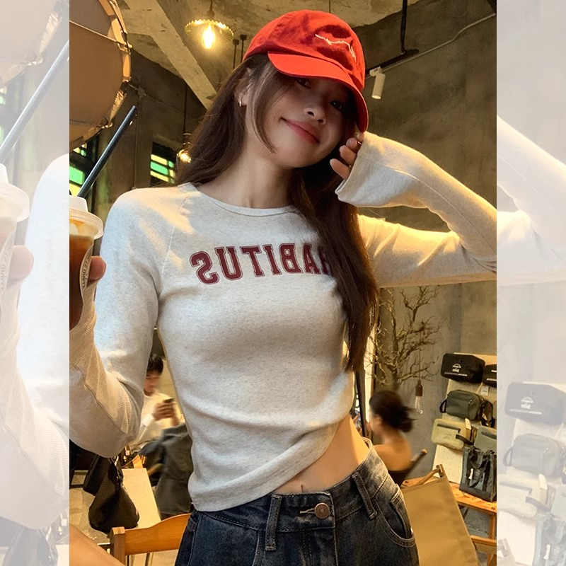 Official photo 40 count cotton rib 92 cotton 8 spandex autumn and winter slim fit t-shirt for hot girls