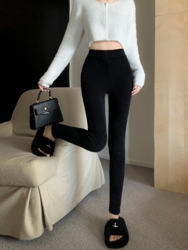 Actual shot~Thickened warm mink velvet leggings to wear as outerwear, high-waisted, slimming, tight-fitting, elastic casual pants