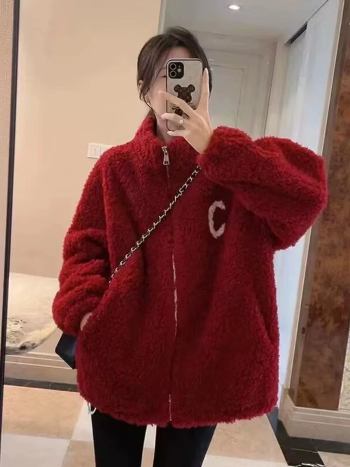 Original quality 2024 new autumn and winter lamb velvet composite super soft thickened lamb wool baseball uniform jacket for women