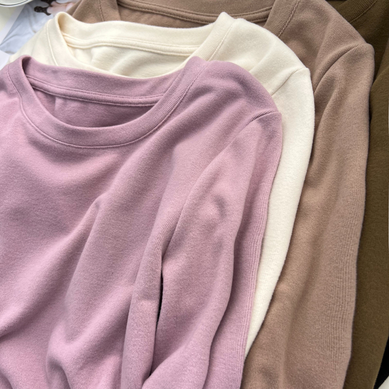 German velvet round neck brushed thickened long-sleeved T-shirt for women in autumn and winter new fashion slim fit inner thin velvet warm base layer