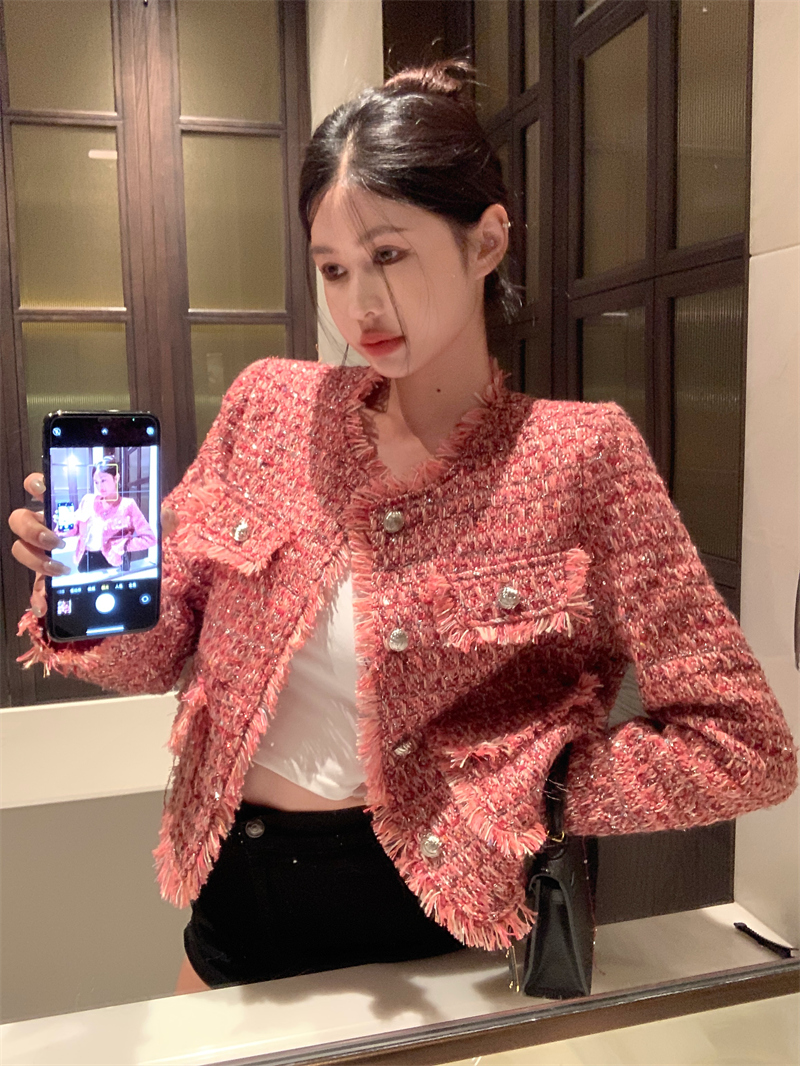 Real shot of customized fabric Xiaoxiang coat silver silk regular