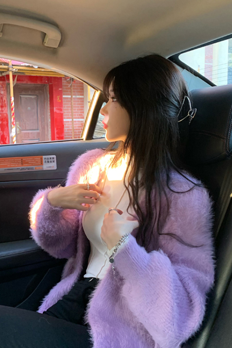 New spring and autumn soft and waxy mink velvet cardigan knitted sweater for women