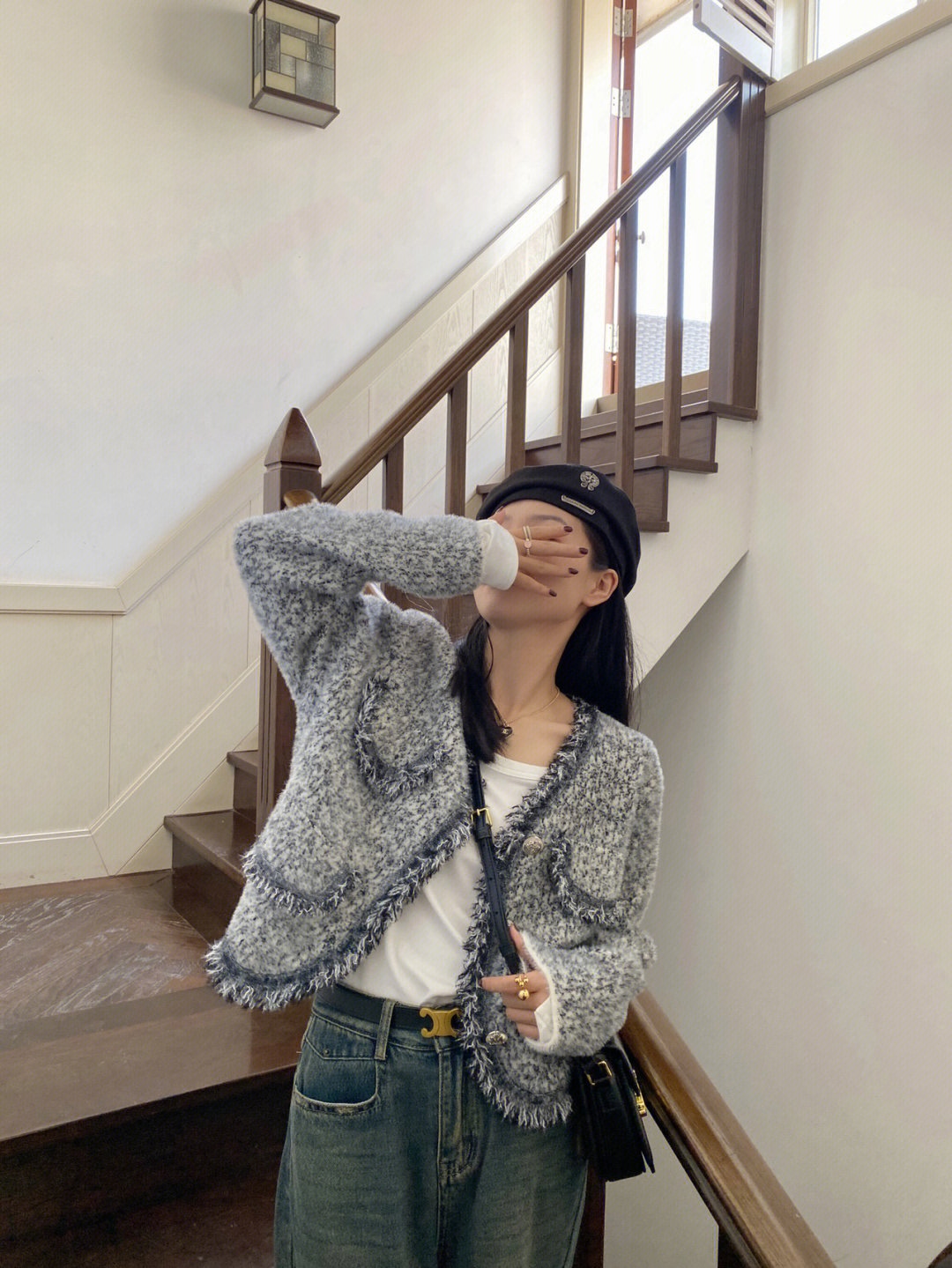 Imitation mink design retro fashionable loose high-end French style cardigan jacket for women