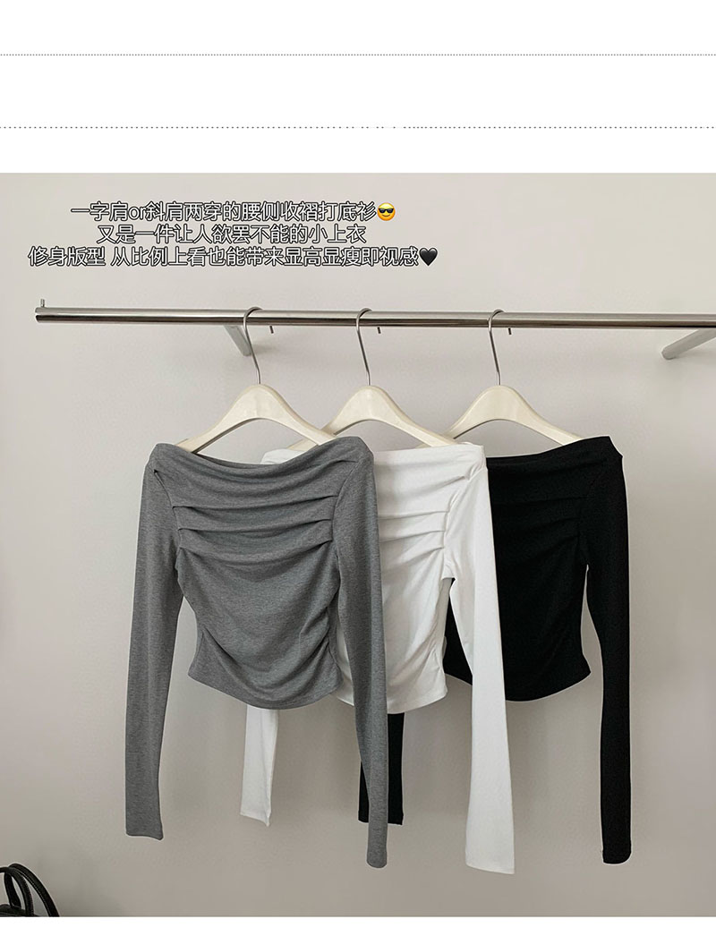 French one-shoulder black off-shoulder bottoming shirt for women in autumn and winter, slim-fitting short long-sleeved T-shirt hot girl top
