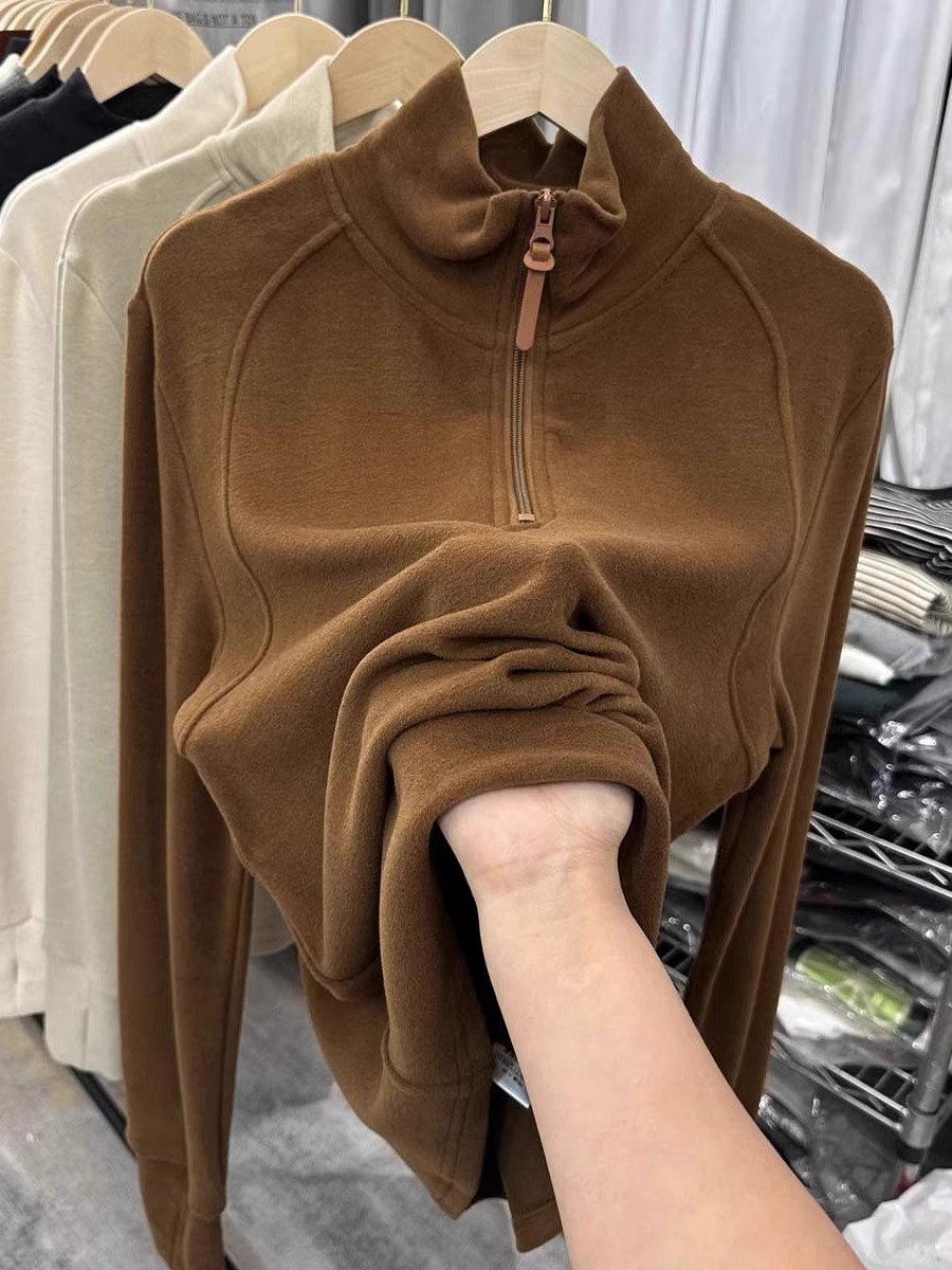 German velvet semi-high stand-up collar zipper slim long-sleeved T-shirt autumn and winter thickened plus velvet women's base layer top