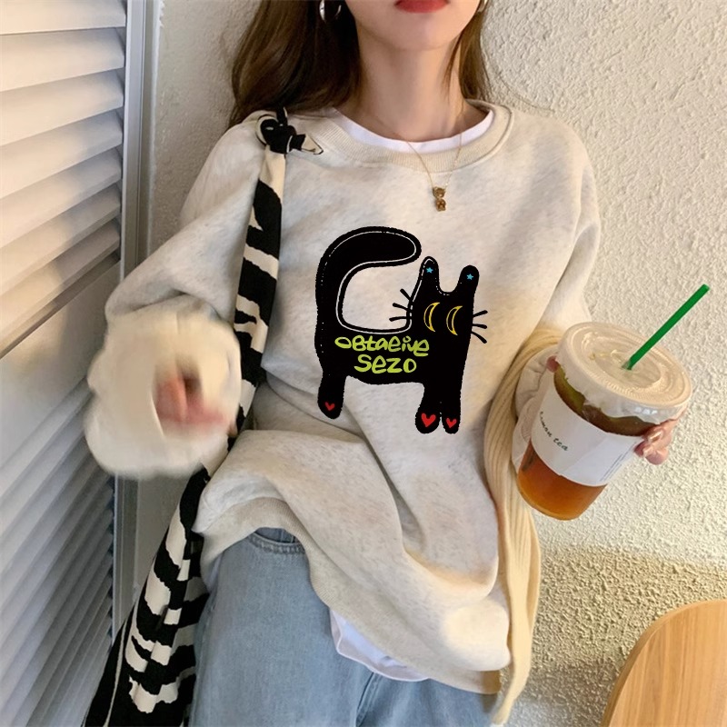 花灰色衛衣女秋冬款oversize美式加絨加厚小個子洋氣獨特别致上衣