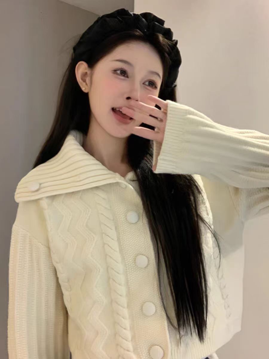 年新款夏季女裝慵懶風軟糯寬鬆短款針織開衫高領毛衣外套