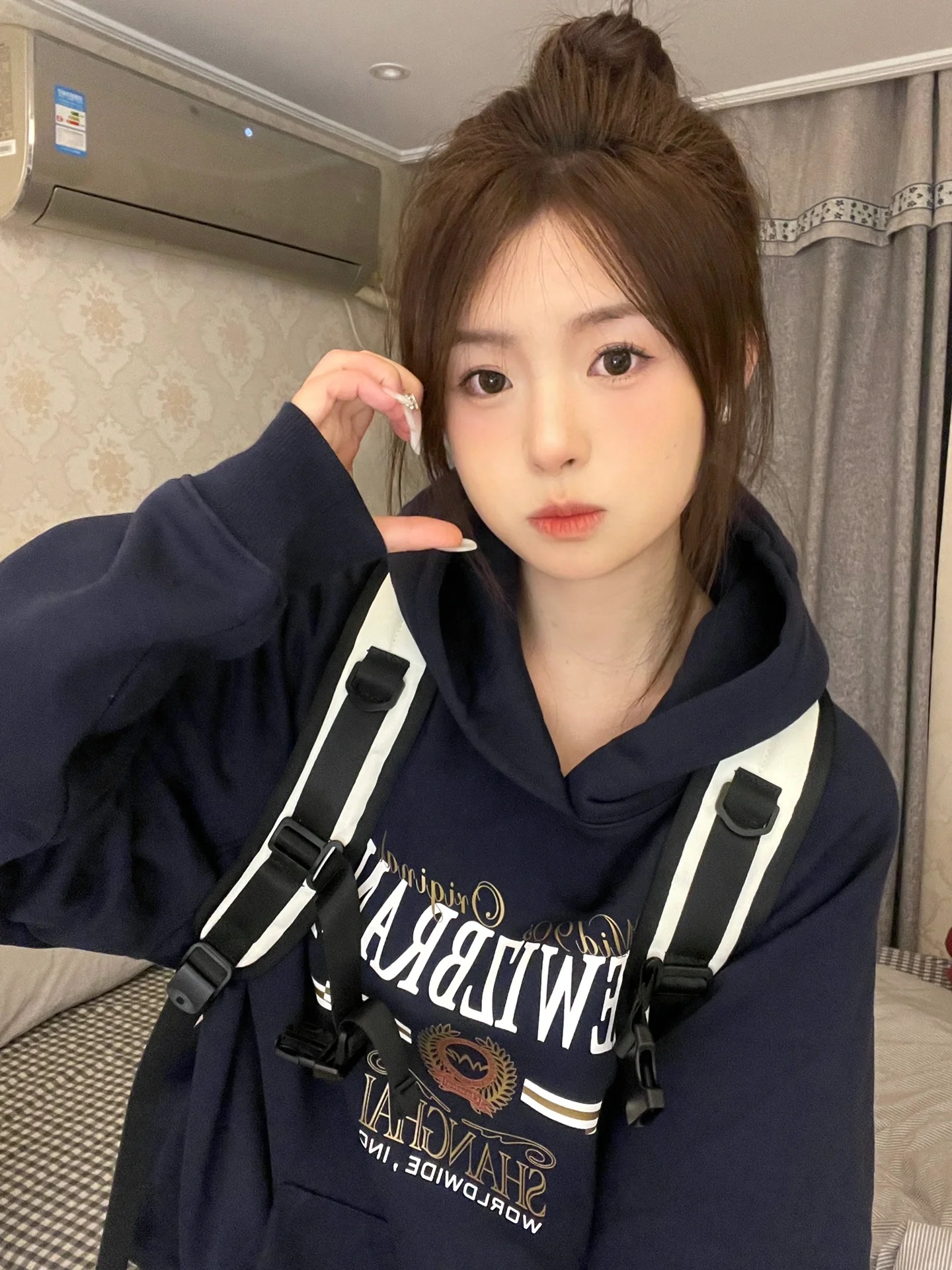 秋冬美式復古常春藤學院風字母印花連帽加絨衛衣男女
