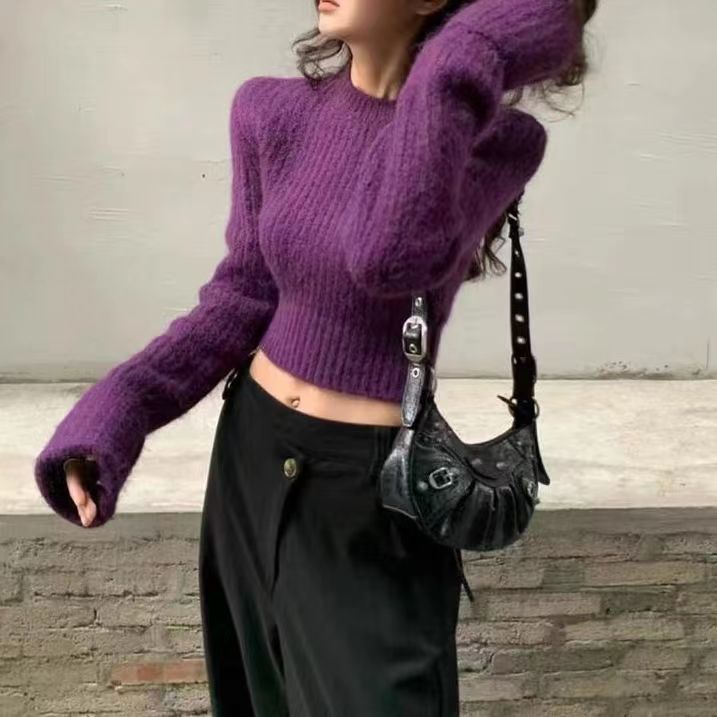 美拉德年秋冬新款韓版氣質修身顯瘦短款長袖毛衣女百搭針織衫
