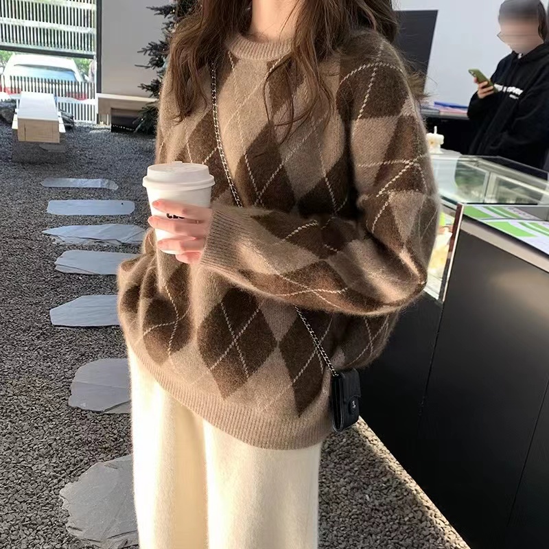 圓領針織毛衣女秋冬新款外穿設計感小眾慵懶風寬鬆上衣女