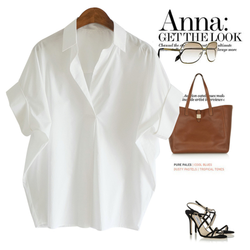 Retro Hong Kong style short-sleeved shirt for women spring and summer new fashion versatile white shirt loose bat sleeve collar top