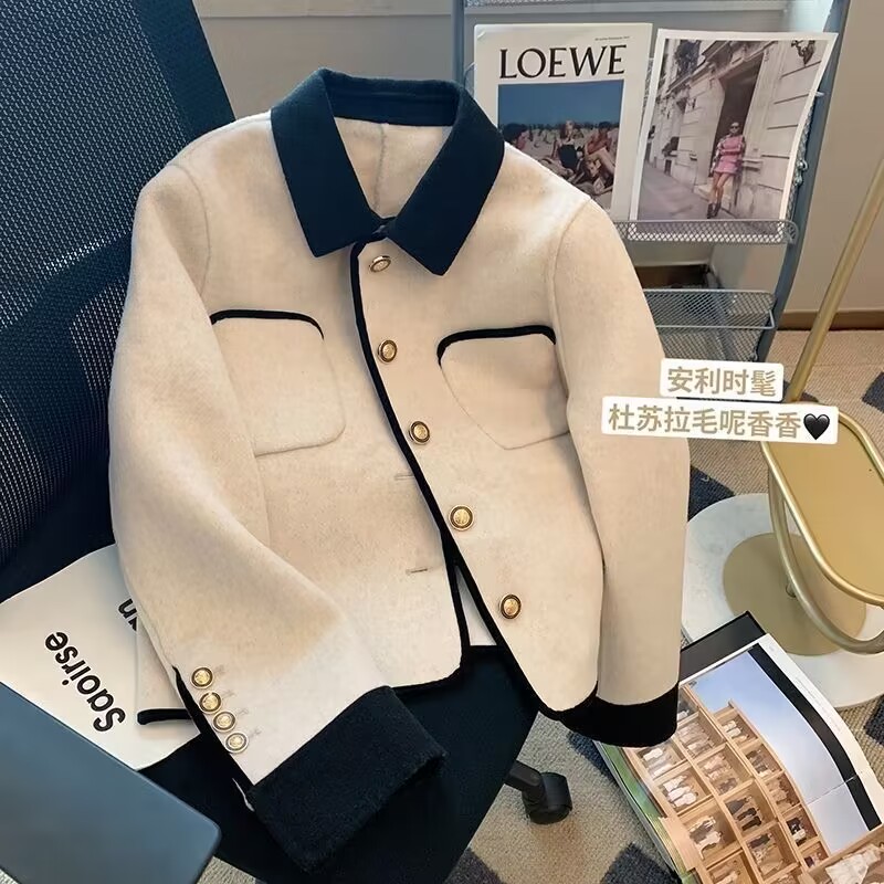 Xiaoxiangfeng woolen short coat spring and autumn new high-end fashion temperament socialite foreign style lapel top
