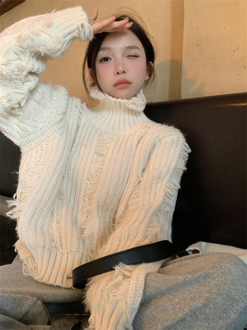 實拍  加厚高領拼接套頭毛衣