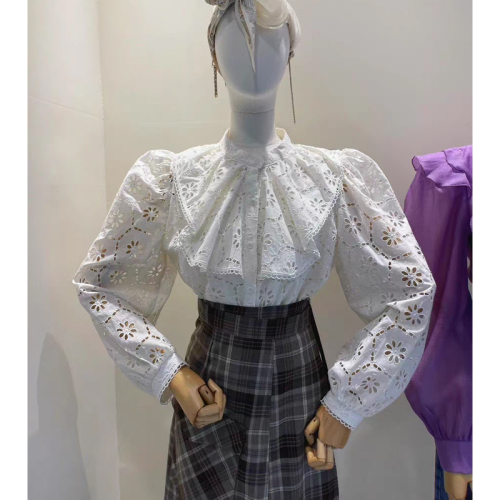 韩国 秋季新款时尚设计感镂空蕾丝长袖衬衫女