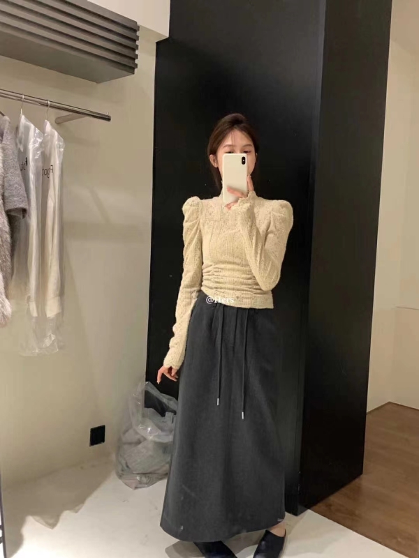 冬上新！Hers疊穿單品！高領蕾絲磨毛加厚打底衫